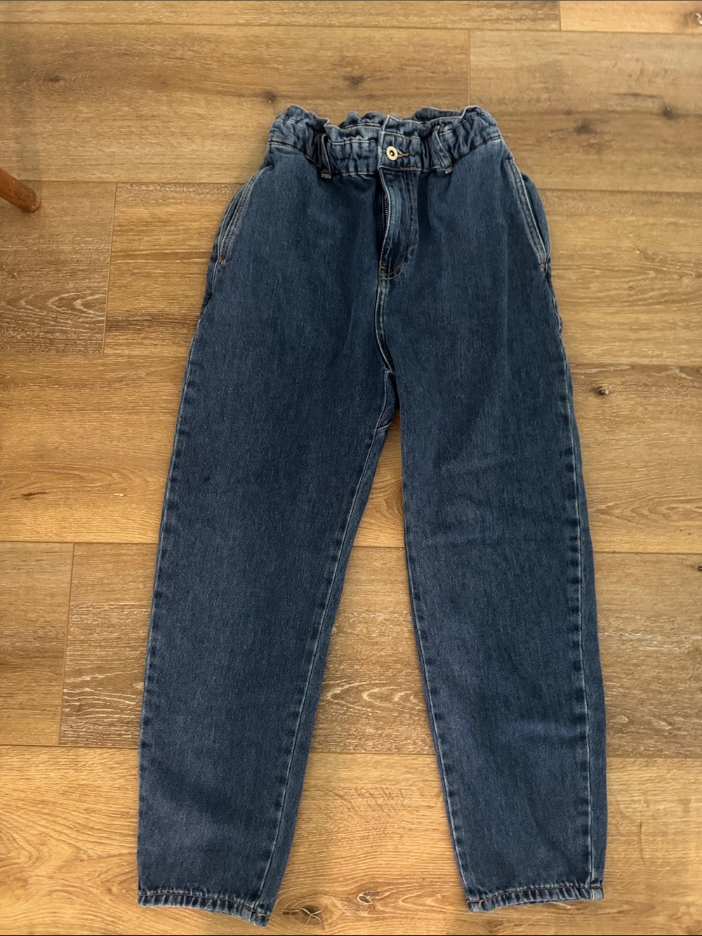 Zara High-Rise Paperbag Waist Jeans - Dark Blue
